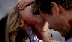 Jason Stackhouse (Ryan Kwanten) and Sarah Newlin (Anna Camp) battle in HBO's True Blood Season 6, Episode 9, entitled 'Life Matters'